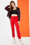 Kadın Kırmızı Beli Lastikli Duble Paça Kumaş Pantolon