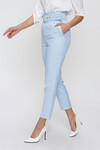 Kadın Açık Mavi Kemerli Yüksek Bel Kumaş Pantolon