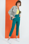 Kadın Zümrüt Yeşili Kemerli Yüksek Bel Kumaş Pantolon