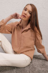 Kadın Bej Düşük Omuz Cepli Oversize Gömlek