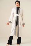 Erkek Beyaz Örme Yaka Detaylı  Kırinkıl Uzun Kimono