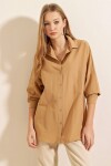 Kadın Camel Sade Düz Araboy Basic Oversize Gömlek