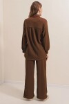 Kadın Kahverengi Krinkıl Kumaş Gömlek Pantolon İkili Takım