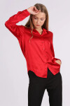 Kadın Kırmızı Dökümlü Viskon Basic Saten Gömlek