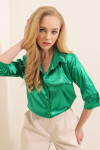 Kadın Koyu Yeşil Dökümlü Viskon Basic Saten Gömlek