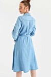Kadın Mavi Beli Bağlamalı Düğmeli Kolu Katlamalı Jean Elbise