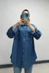 Kadın Mavi Çift Cepli Çıtçıt Düğmeli Oversize Denim Gömlek