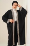 Kadın Siyah Örme Yaka Detaylı  Kırinkıl Uzun Kimono