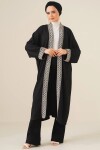 Erkek Siyah Örme Yaka Detaylı  Kırinkıl Uzun Kimono