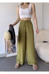 Kadın Yağ Yeşili Beli Lastikli Dökümlü Salaş Pantolon