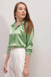 Kadın Yeşil Dökümlü Viskon Basic Saten Gömlek