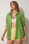 Kadın Yeşil Düşük Omuz Cepli Oversize Gömlek
