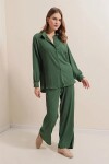 Kadın Zümrüt Yeşili Krinkıl Kumaş Gömlek Pantolon İkili Takım
