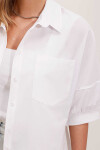 Kadın Beyaz Oversize Düşük Omuz Kısa Kol Basic Gömlek