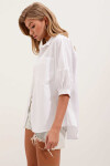 Kadın Beyaz Oversize Düşük Omuz Kısa Kol Basic Gömlek