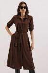 Kadın Kahverengi Kuşaklı Önü Düğmeli Apoletli Kırinkıl Dökümlü Elbise