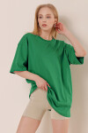 Kadın Koyu Yeşil Yuvarlak Yaka Pamuklu Basic Oversize Tişört