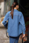 Kadın Mavi Çıtçıt Düğmeli Çift Cepli Denim Ceket