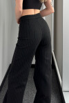 Kadın Siyah Yüksek Bel Çizgili Pamuklu Salaş Pantolon
