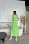 Kadın Yeşil Kare Yaka Detaylı Desenli Elbise