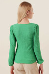Kadın Yeşil Kare Yaka Gofre Kumaş Bluz